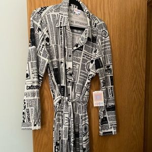NEW Button Shirt Dress~Newspaper Print